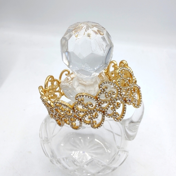 Goldtone and Rhinestone Stretch Bracelet • New - Picture 1 of 3